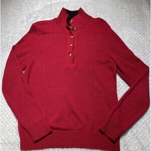 LRL Lauren Ralph Women Red Military Gold Buttons Sweater M Classic Lux